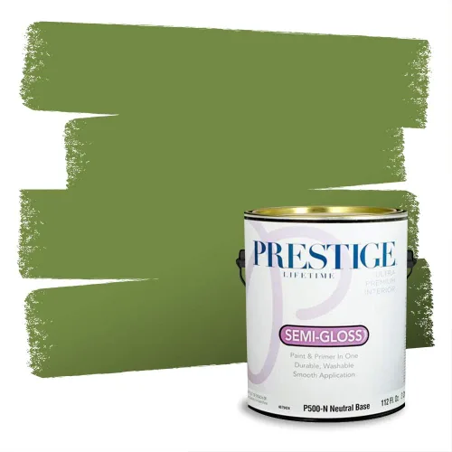 Miniatura 218 de Prestige Paints - Pintura exterior e imprimación en uno, 1 galón, plano, compatibilidad comparable con el color menta «Whipped Mint» de Behr