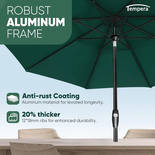 Miniatura 5 de Tempera Patio Market Outdoor Table Umbrella with Auto Tilt and Crank, Large Sun Umbrella with Sturdy Pole & Fade Resistant Canopy, Easy to Set Verde