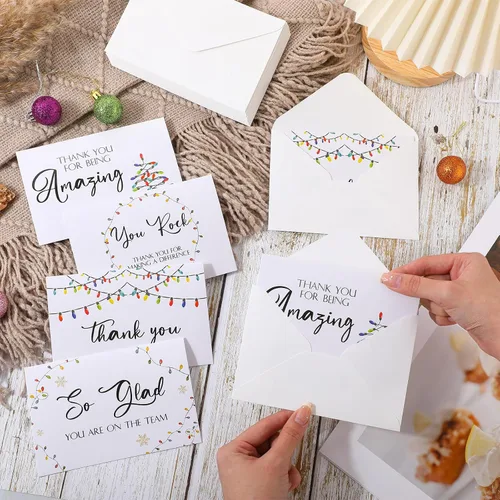 Miniatura 4 de Cholemy 24 Juegos de Tarjetas de Agradecimiento de Navidad para Compañeros de Trabajo, Empleados, Personal del Equipo con Sobres y Calcomanías, Los