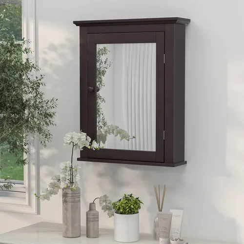 Miniatura 2 de Botiquín marrón con espejo, almacenamiento ajustable montado en la pared para baño, sala de estar, dormitorio, entrada y cocina