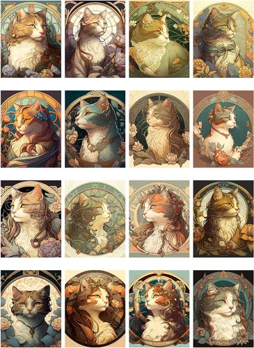 Miniatura 2 de Decoupage - Paquete de papel (35 hojas de 6 x 8 pulgadas) Art Nouveau Cat Portraits FLONZ Vintage Pictures Reprint Tarjetas para decoupage