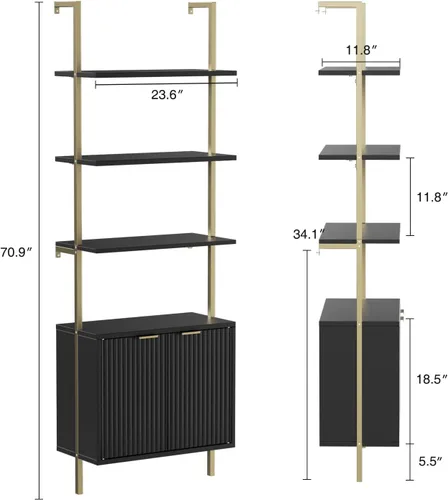 Miniatura 2 de Estantería de escalera con gabinete, estantería de pared de 71 pulgadas de alto con estantes y almacenamiento, estante de escalera estriado
