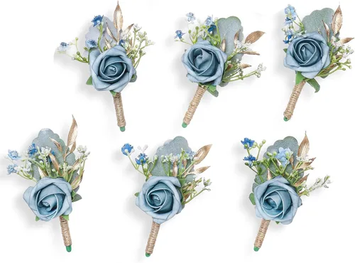 Miniatura 10 de Boutonnieres de aliento de bebé para hombre, juego de 2, blanco natural para novio y padrinos de boda con pin para boda rústica de otoño, vintage