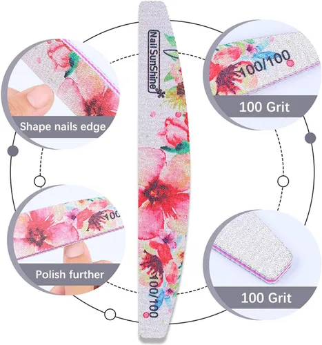 Miniatura 3 de 6 limas de uñas y tampones de diferentes granos, tablero de esmeril con patrón de flores (grano 80-320), herramientas de manicura profesionales