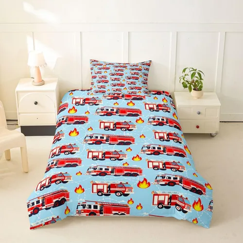 Miniatura 13 de Erosebridal Juego de ropa de cama de coche deportivo verde para niños, tamaño individual, funda de edredón de autos de carreras para niños
