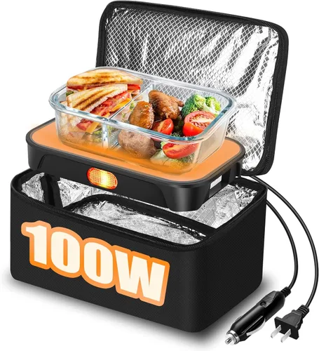 Horno portátil - Calentador de alimentos de calentamiento rápido de 100 W, lonchera eléctrica 3 en 1 y calentador de almuerzo 12 V/24 V/110 V - Mini