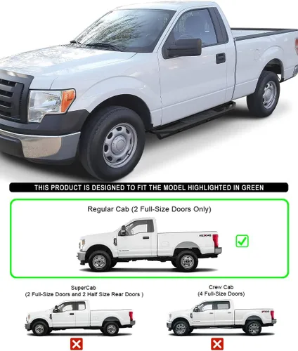 Miniatura 2 de APS Estribos de acero inoxidable con armadura lateral de 6.5 pulgadas compatibles con Ford F150 2015-2026 Regular Cab y F-250 F-350 Super Duty