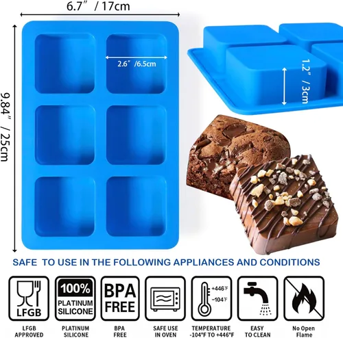 Miniatura 2 de Sidosir 3 moldes cubiertos de chocolate para galletas S'mores, moldes cuadrados de 6 cavidades de silicona para Smores, molde antiadherente de Azul