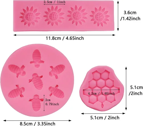 Miniatura 2 de Molde de silicona con temática de abeja, diseño de panal, girasol y abeja, kit de moldes para cupcakes, colmena, chocolate, fondant, dulces, Gris