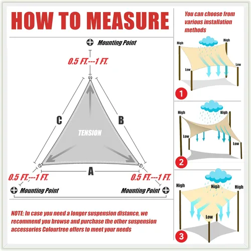 Miniatura 4 de ColourTree TADT16 toldo triangular impermeable, parasol de tela, 95 % de bloqueo de rayos UV y resistente al agua, para patio, jardín o cochera Beige