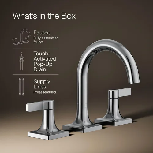 Miniatura 13 de KOHLER K-28125-4-CP Venza - Grifo para lavabo de baño, 3 agujeros con dos manijas de palanca y drenaje clicker, 1.2 GPM, cromo pulido