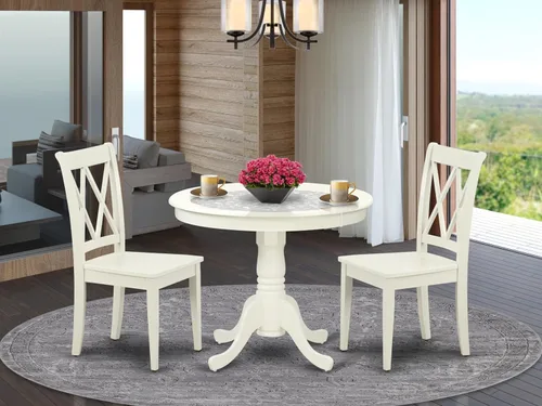 Miniatura 2 de East West Furniture ANCL3-LWH-W - Juego de mesa de cocina de 3 piezas para espacios pequeños contiene una mesa de comedor redonda con pedestal y 2