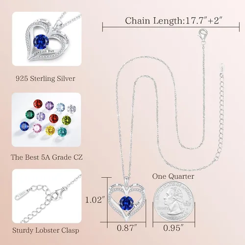 Miniatura 221 de LOUISA SECRET Love Heart Birthstone Necklaces for Women, Birthday Gift for Women, Anniversary Jewelry for Wife Her, 925 Sterling Silver Pendant