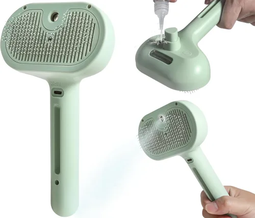 Cepillo en aerosol para gatos para derramar – Cepillo de agua para gatos y perros con vapor – Peine de depilación de mascotas con tanque de agua y