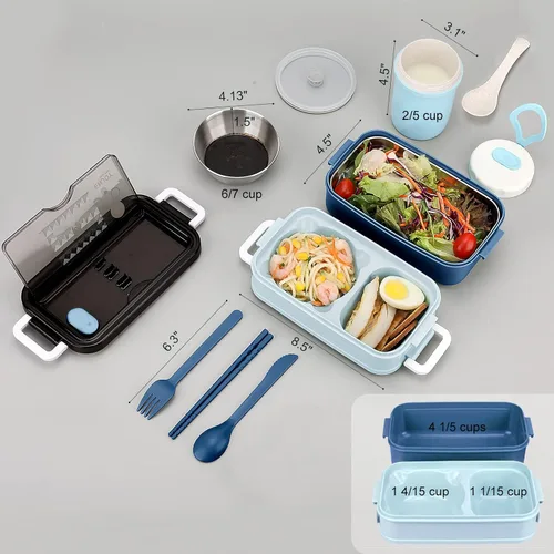 Miniatura 6 de Kit de lonchera Bento para adultos, lonchera portátil para adultos, caja Bento para adultos con bolsa de almuerzo, contenedores de almuerzo Bento