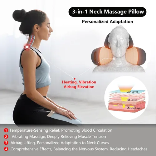 Miniatura 4 de Almohada de tracción cervical 3 en 1 para masaje, calentamiento, vibración, elevación de airbag, masaje automático, almohada de tracción cervical