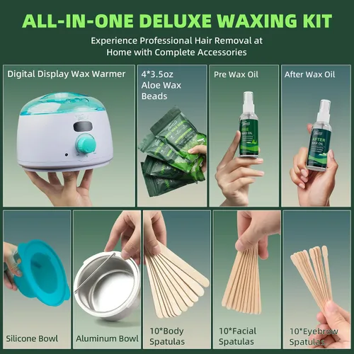 Miniatura 2 de Vennco Kit de depilación digital con perlas de cera dura de aloe de 2.5 libras para depilación en casa para pieles sensibles