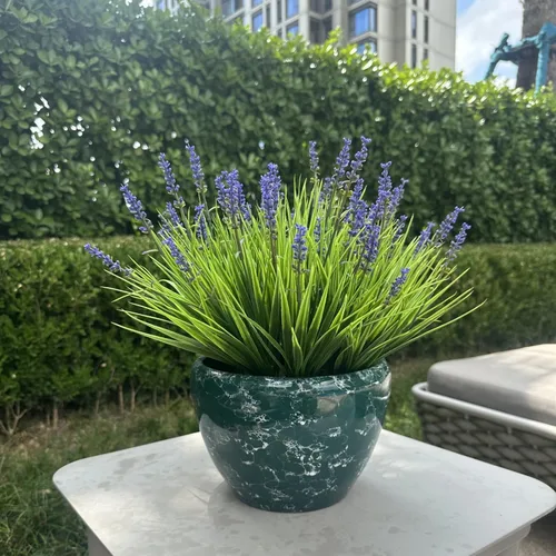 Miniatura 4 de alyptus Flores artificiales para exteriores, 24 paquetes de plantas de hierba de mono falsas para exteriores, flores moradas de plástico