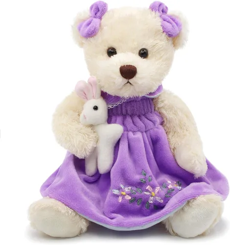 Miniatura 14 de Oitscute - Oso de peluche pequeño para bebé con tela, lindo animal de peluche suave de 10 pulgadas (vestido rosa con conejo)