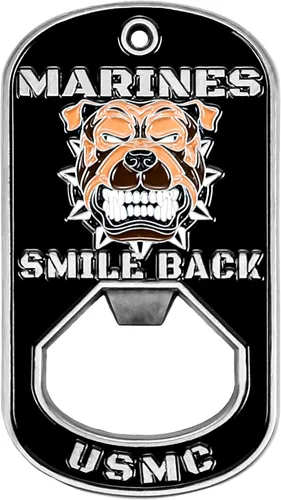 Miniatura 5 de Military Gift Shop One USMC Death Smiles at Everyone – Marines Smile Back - Abridor de botellas de identificación para perro – Abrebotellas