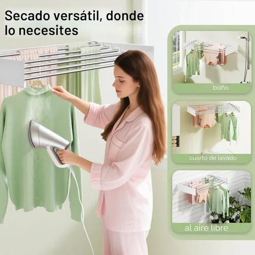 Miniatura 5 de Vikaqi Tendedero de ropa para montar en la pared de 40 pulgadas, plegable para colgar en la pared, estante de lavandería plegable para interiores