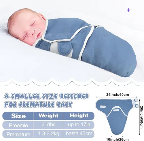 Miniatura 2 de Newwiee 4 piezas de envoltura para envolver al bebé prematuro ajustable, manta de algodón para envolver al bebé prematuro para recién nacidos, niños