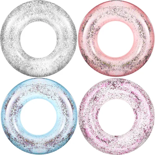 Miniatura 9 de Zhanmai 6 unidades de flotadores inflables de piscina con purpurina, anillo de natación transparente, para despedida de soltera, tubo