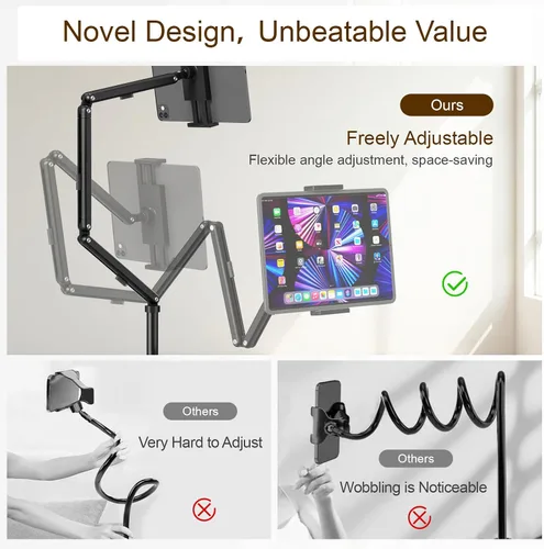 Miniatura 7 de Houele Soporte de Piso para Tableta con Bandeja Extraíble, Soporte de Piso para iPad para Cama, Soporte de Tableta de Altura Ajustable Porta iPad