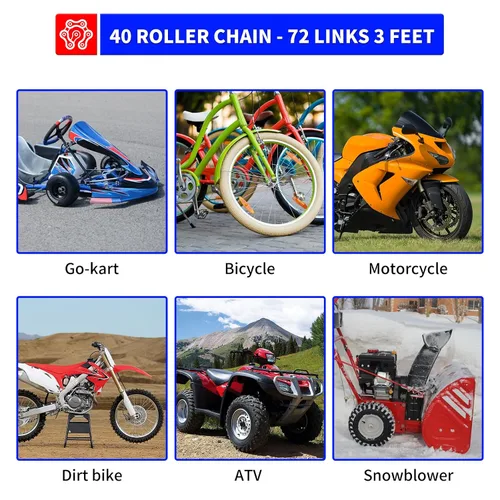 Miniatura 5 de 40 Cadena de Rodillos de 3 Pies con 5 Enlaces Conectores Gratuitos, Cadena de Acero al Carbono para Go-Kart, Sopladora de Nieve, Piñón, Moto