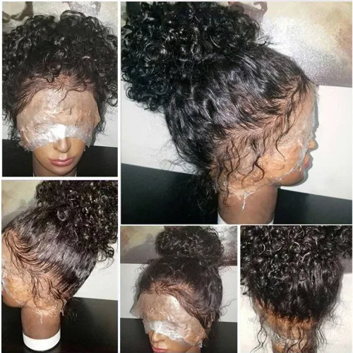 Miniatura 2 de Pelucas de pelo humano de encaje completo para las mujeres negras, cabello estilo mojado, ondulado, brasileño, virginal, Sin pegamento, con encaje