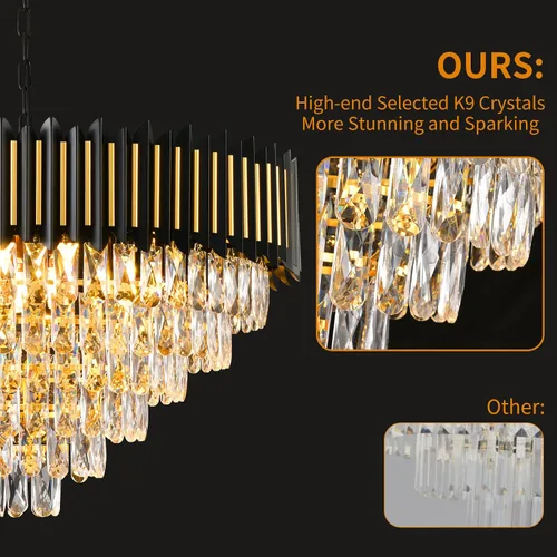 Miniatura 7 de Candelabro moderno de cristal negro y dorado de 15 luces para comedor, sala de estar, redondo, 6 niveles, contemporáneo, colgante de techo, lámpara