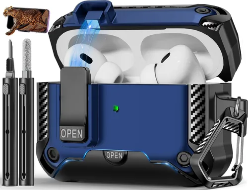 Funda para AirPods Pro de 2 generación con soporte para teléfono, diseño de interruptor automático de protección completa contra caídas con kit de