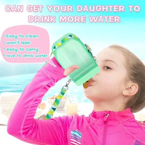 Miniatura 2 de Patelai 8 botellas de agua bonitas con pajita, tazas de helado de sandía kawaii, a prueba de fugas, con correa ajustable para el hombro