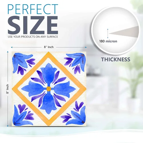 Miniatura 2 de Mi Alma Adhesivo para azulejos, fácil aplicación, ideal para baño, cocina, azulejos de pared (azul y naranja, 8 x 8 pulgadas)