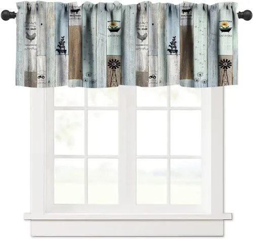 Miniatura 33 de Cenefa de piel de vaca blanca y negra, con estampado de animales de granja occidental, cortina corta opaca para ventana de granja, cocina