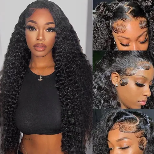 Miniatura 15 de Pelucas de encaje frontal de 13 x 4, transparentes HD, cabello humano prearrancado, línea capilar con abuelitos, densidad 200, ondas de agua