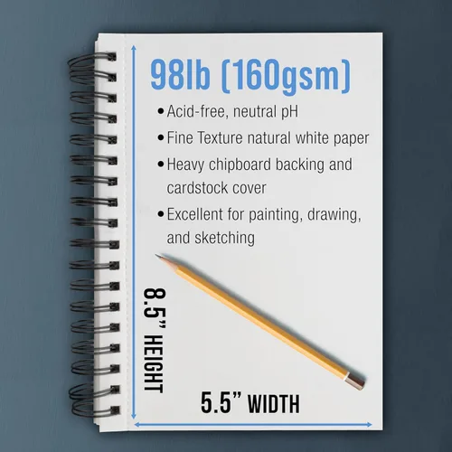 Miniatura 3 de U.S. Art Supply Cuaderno de bocetos mixto de 5.5 x 8.5 pulgadas, paquete de 2 (60 hojas), 98 libras (160 GSM) - Bloc encuadernado en espiral