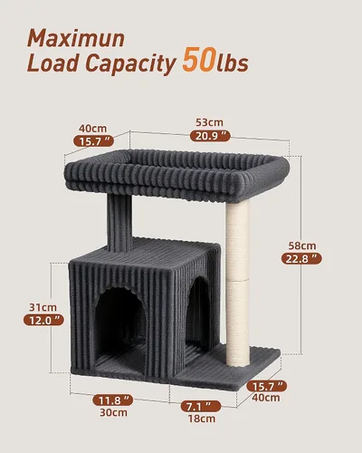 Miniatura 7 de Árbol para gatos grandes, 20.9 x 15.7 pulgadas, cama de percha grande para gatos adultos, torre para gatos de 22.8 pulgadas con poste rascador