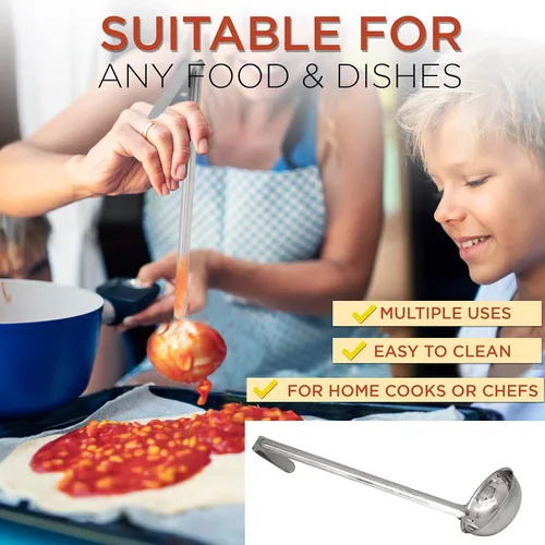 Miniatura 6 de Fit Meal Prep [Paquete de 2] Cucharón de sopa de acero inoxidable – Espátula de salsa de una pieza con asas de gancho, cuchara de servir de grado