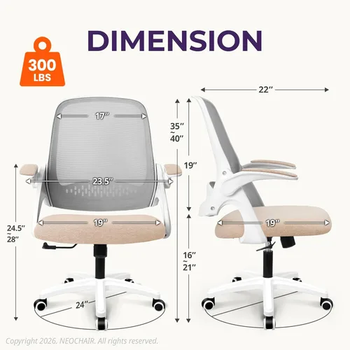 Miniatura 2 de NEO CHAIR Silla de escritorio para oficina, computadora, gaming, ergonómica con soporte lumbar, altura ajustable, ruedas giratorias, brazos Beige