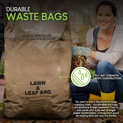 Miniatura 4 de Bolsas de papel kraft de 30 galones para césped y hojas (paquete de 10) bolsas de basura de papel grandes ecológicas resistentes a desgarros