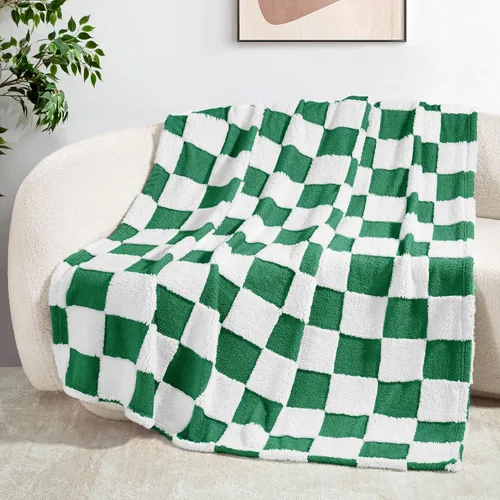 Miniatura 24 de Exclusivo Mezcla - Manta de franela super suave y cálida con diseño de vellón esponjoso, para sofá, cama, con lindo patrón a cuadros, negro, 50" x