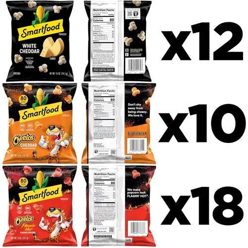 Miniatura 3 de Smartfood Palomitas de maíz, paquete surtido, cheddar blanco (White Cheddar) y picantes (Flamin' Hot), 0.5 onzas, paquete de 40