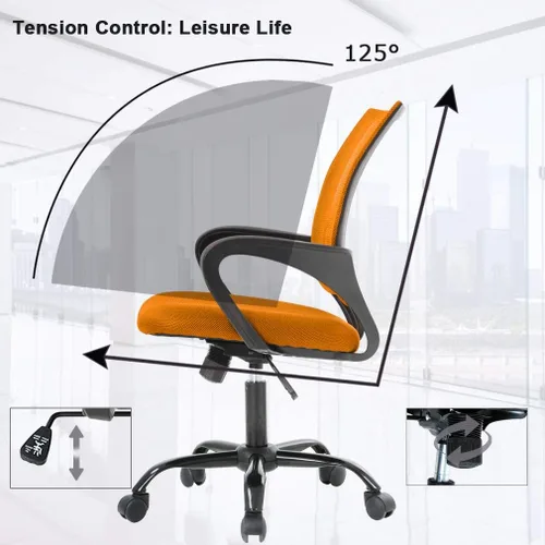 Miniatura 4 de BestOffice Silla de oficina, silla de escritorio, silla de computadora de malla con soporte lumbar, cómoda silla de respaldo medio, color naranja