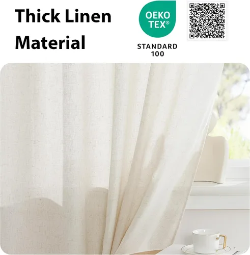 Miniatura 2 de NICETOWN - Cortina de lino para puertas francesas, cortinas con ojales para privacidad de ventanas de cocina para puerta delantera y trasera, Natural