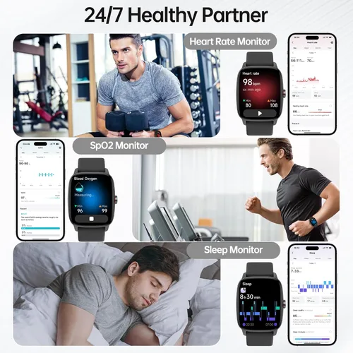 Miniatura 4 de Relojes inteligentes para mujeres y hombres con llamada Bluetooth y voz IA, rastreador de fitness HD de 1.85" con monitor de frecuencia cardíaca