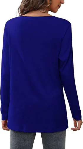 Miniatura 4 de Geifa Blusa de manga larga con cuello en V para mujer, holgada, casual, con bolsillo