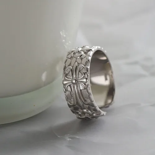 Miniatura 5 de Anillo vintage de acero inoxidable de ojo de horus, anillo de ojo de dios, anillo ajustable de cruz de flor abierta de seis caracteres, anillo