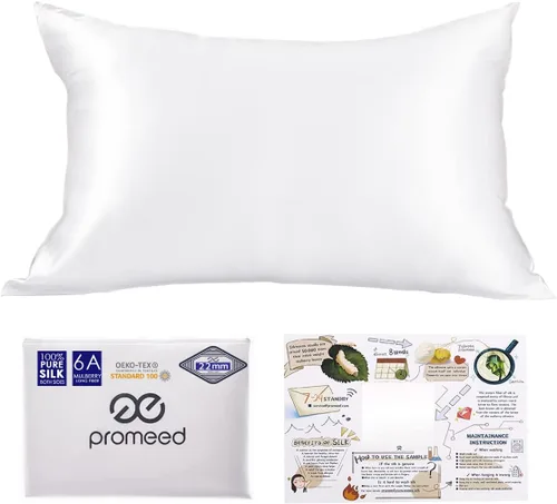 Miniatura 38 de PROMEED Funda de almohada de seda negra de grado 6A+ con cremallera, 23 fundas de almohada de seda de morera natural Momme para cabello y piel, Negro