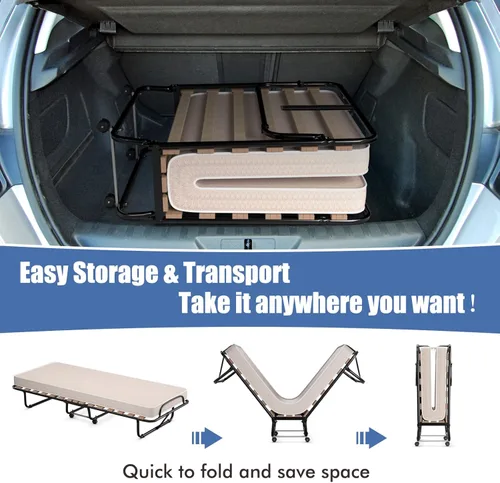 Miniatura 7 de Cama plegable con colchón de 3 pulgadas, juego de cama portátil individual pequeño con marco de cama de metal, cuna plegable con colchón de espuma